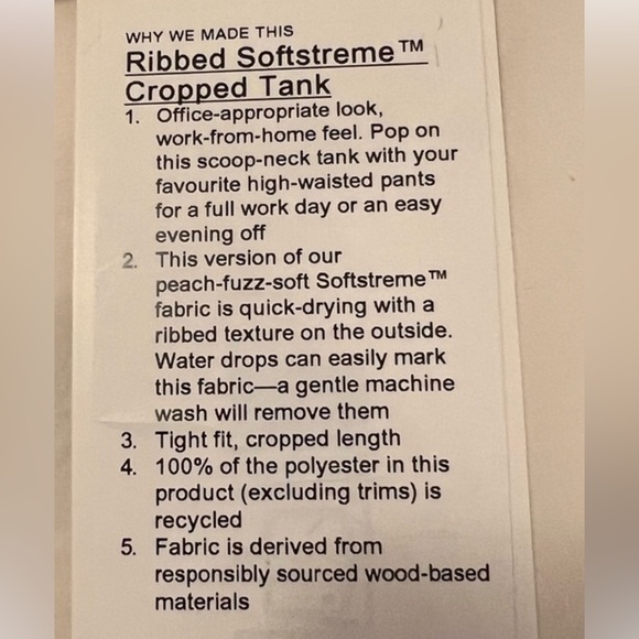 Lululemon ribbed Softstreme cropped tank - Picture 7 of 7